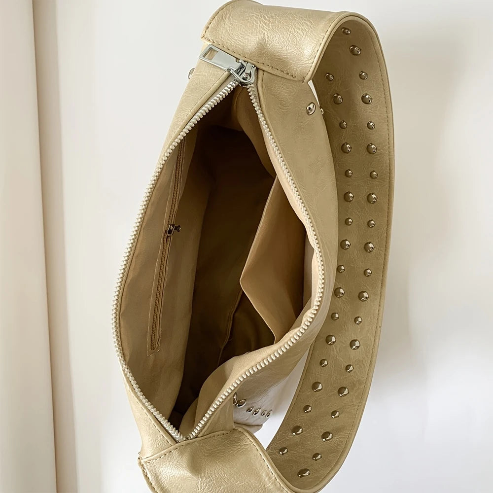 Bolso pequeño Retro, versátil para mujer, verano 2025, nueva moda, bolso de un solo hombro para axila, bolso de almohada con diseño de nicho con remaches