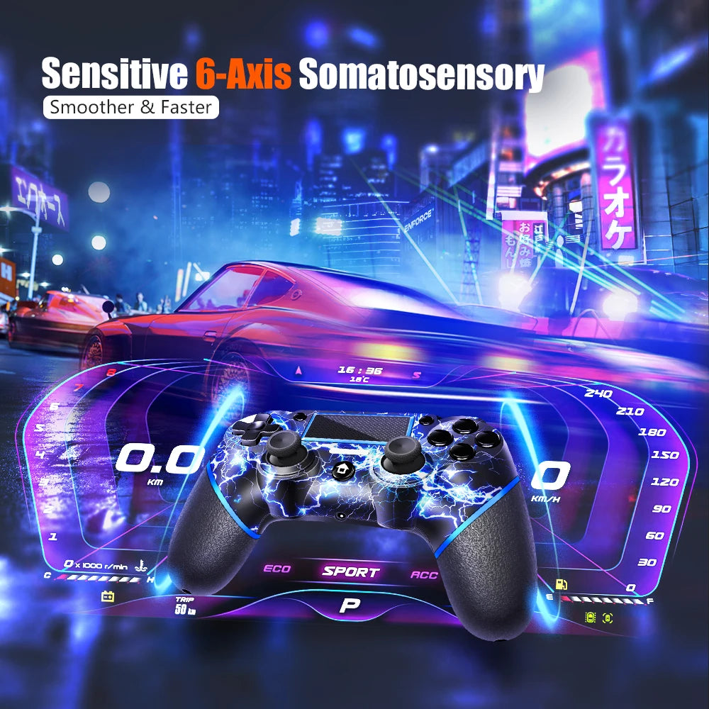 AceGamer Gamepad inalámbrico para controlador PS4, con cable USB C/dobles motores/giroscopio de 6 ejes/conector de audio de 3,5 mm/función de panel táctil