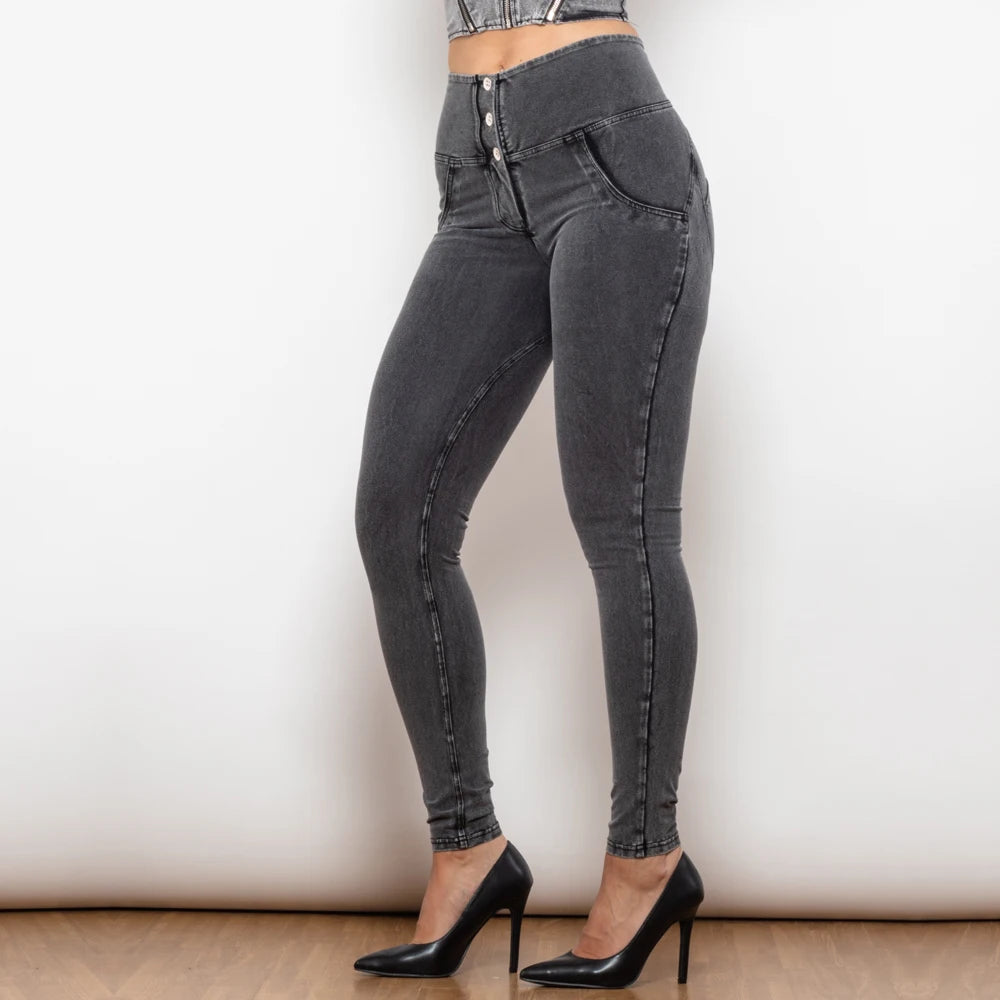 Jeggings con Botones para Mujer, Realce de Glúteos, Cintura Alta