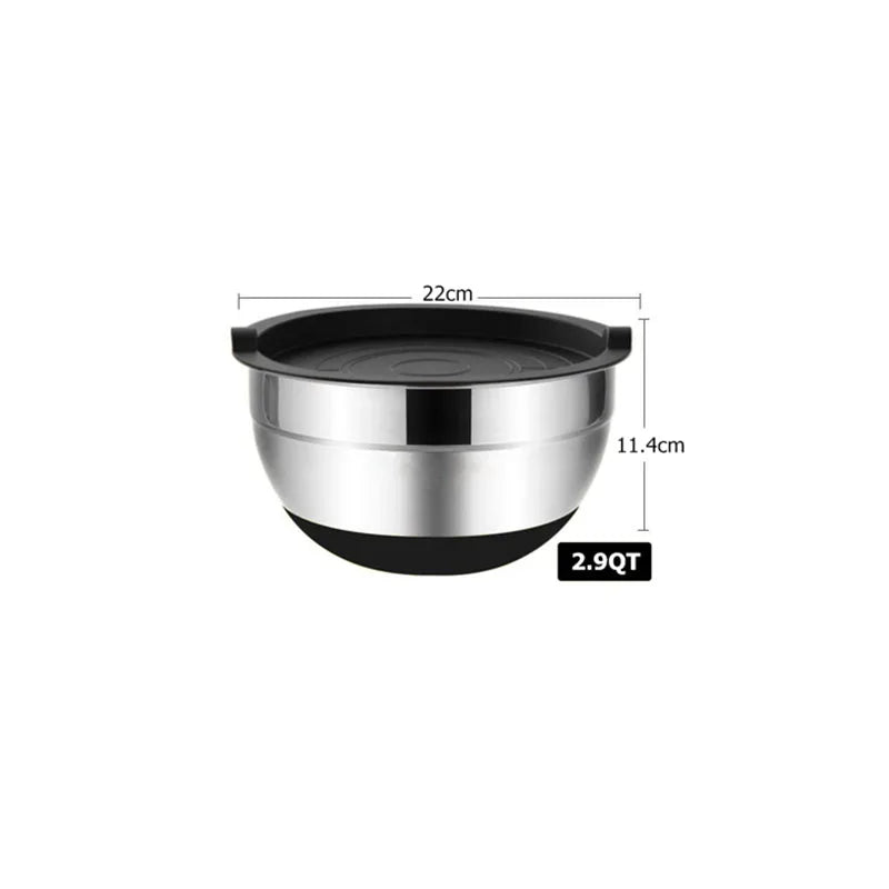 Cuencos para mezclar LMETJMA con tapas y bases antideslizantes, juego de cuencos para mezclar de acero inoxidable para hornear, cuencos de almacenamiento para anidar JT227