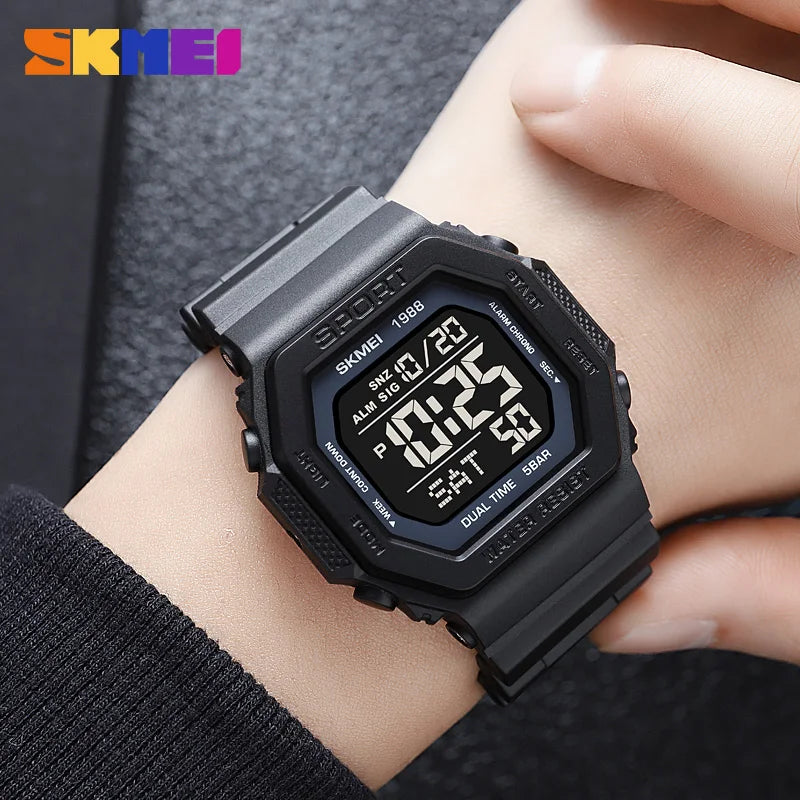 Reloj deportivo Digital SKMEI 1988 para Hombre, pantalla LED, relojes de pulsera militares con cuenta atrás, Reloj impermeable para Hombre 1628