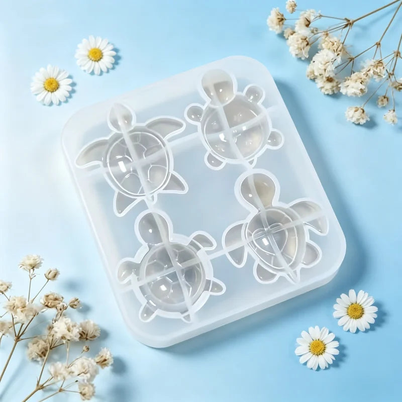 1 unidad de molde de silicona de 4 cavidades con forma de tortuga linda, herramienta para hacer manualidades DIY de llaveros de resina de animales de dibujos animados y colgantes para bolsos/coches