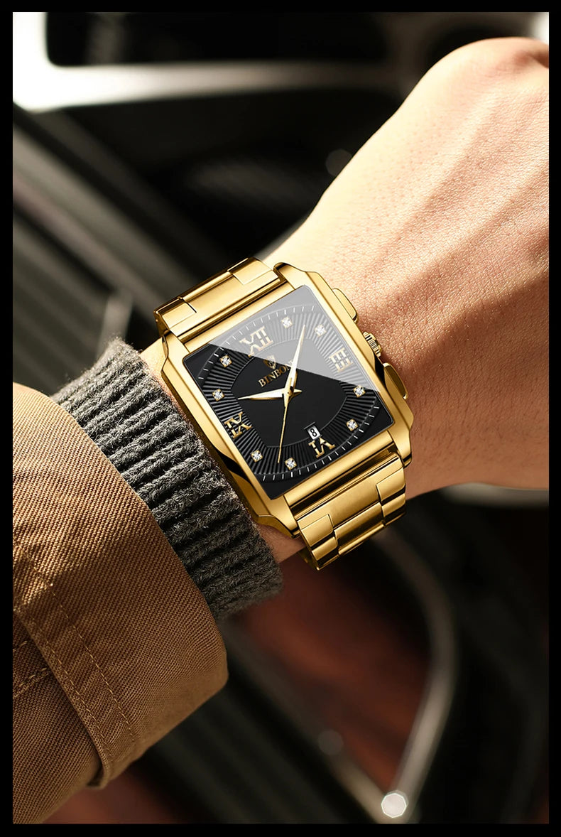 Reloj de Cuarzo Analógico de Lujo BINBOND para Hombre Esfera Cuadrada