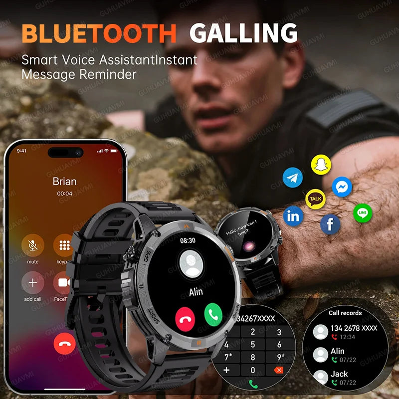 2026 nuevo reloj inteligente militar GPS para hombres construcción GPS linterna LED 10ATM impermeable ritmo cardíaco deporte BT llamada HD AMOLED Smartwatch