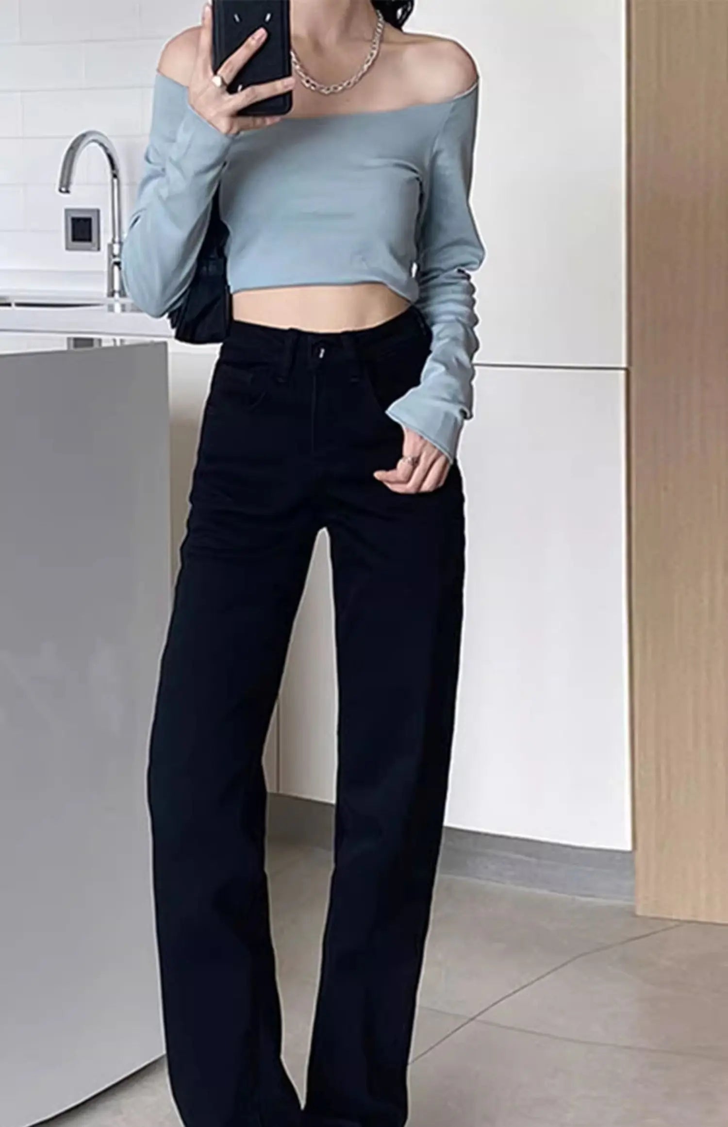 Pantalones Vaqueros Holgados de Pierna Recta para Mujer