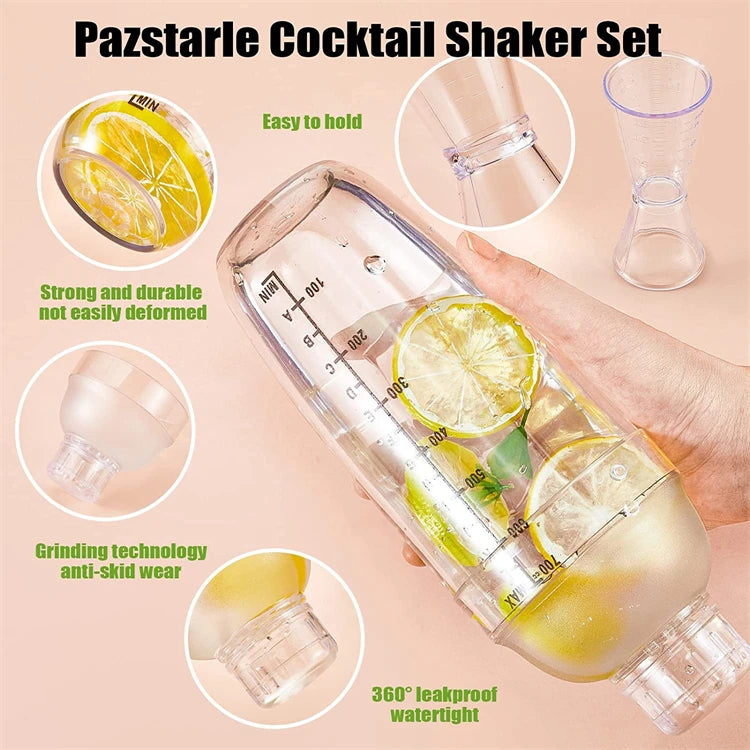 LMETJMA-Juego de coctelera de plástico, mezclador de bebidas con marcador, coctelera transparente y Jigger de medición, taza de onza JT25