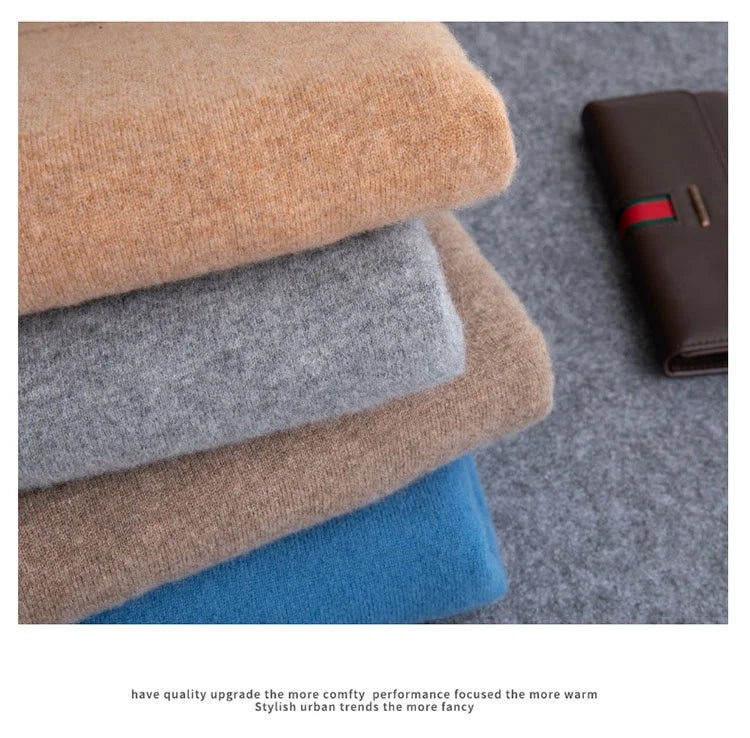 2025 suéter 100% de lana merina de Cachemira con cuello en V para hombre, jersey inteligente informal básico de manga larga, prendas de punto, Tops para Otoño e Invierno
