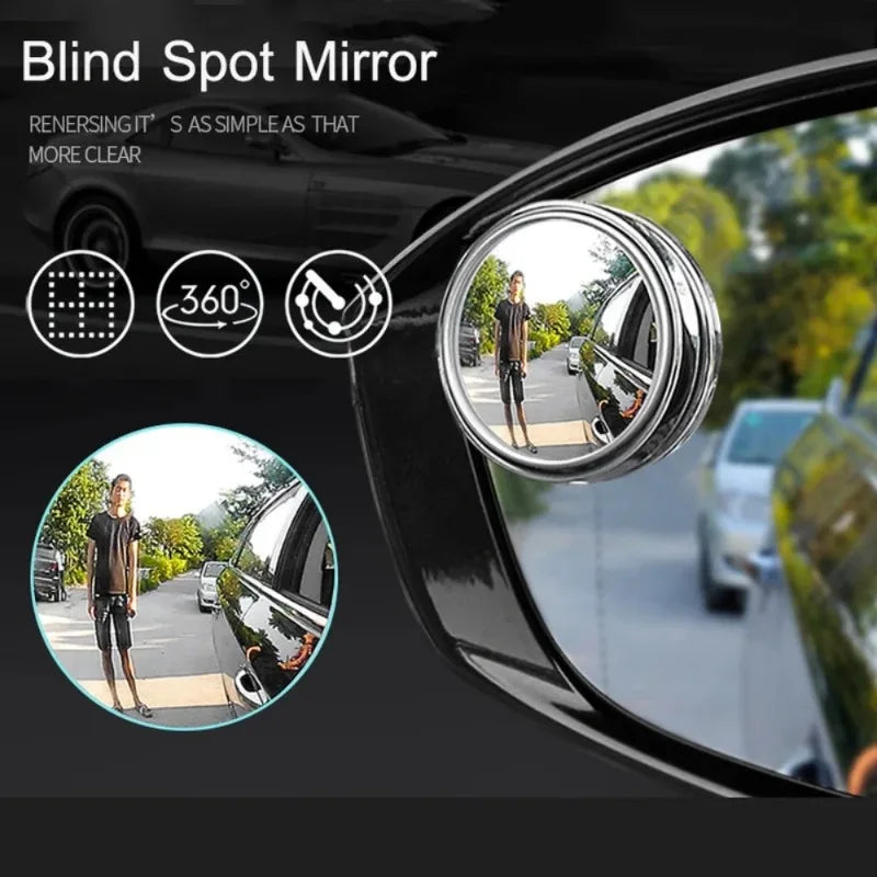 Espejo de punto ciego convexo con marco redondo, gran angular de 360 grados, espejo retrovisor transparente ajustable, accesorios para coche, 2 uds.