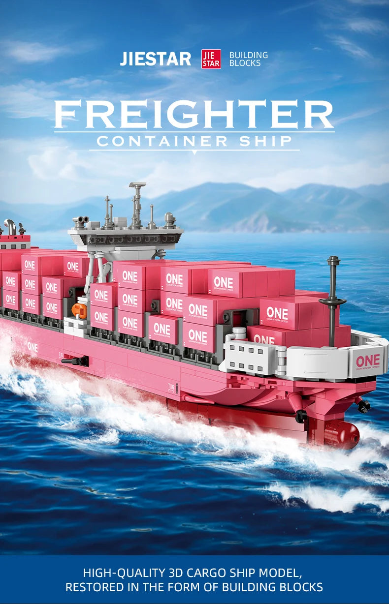 Modelo de bloques de construcción de barco portacontenedores JJ9217, juguete educativo avanzado, conjunto de modelo DIY para decoración de escritorio, regalo de cumpleaños para adultos