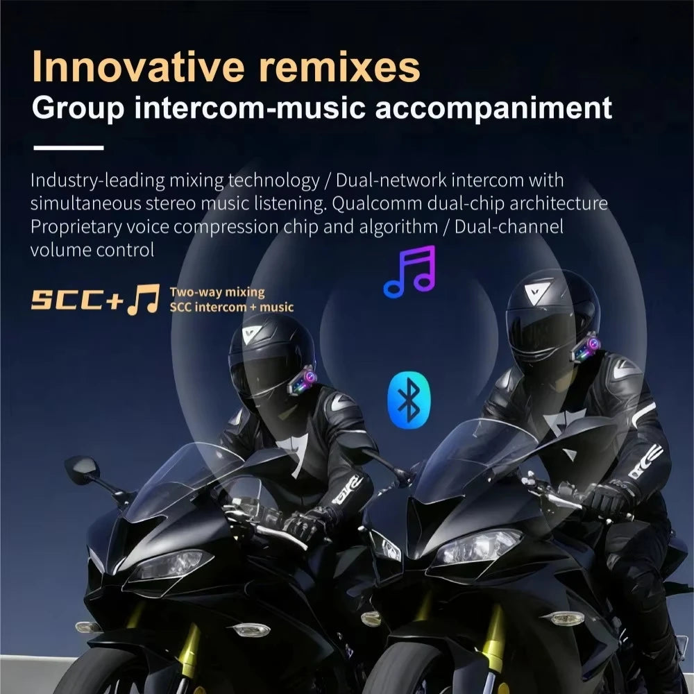 Auriculares Bluetooth para Casco de Motocicleta X3 Pro, Intercomunicador para 2 Motociclistas, 1000M, BT6.0, IPX6, Resistente al Agua, Asistente de Voz, Reducción de Ruido, Radio FM