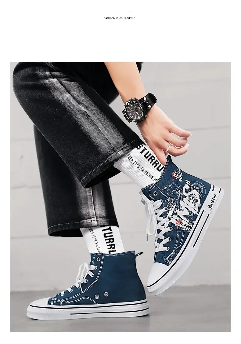 Zapatos de hombre, zapatos de lona vulcanizados, zapatillas altas, zapatos de plataforma informales transpirables, zapatillas deportivas para hombre, Tenis masculinos, zapatillas gruesas