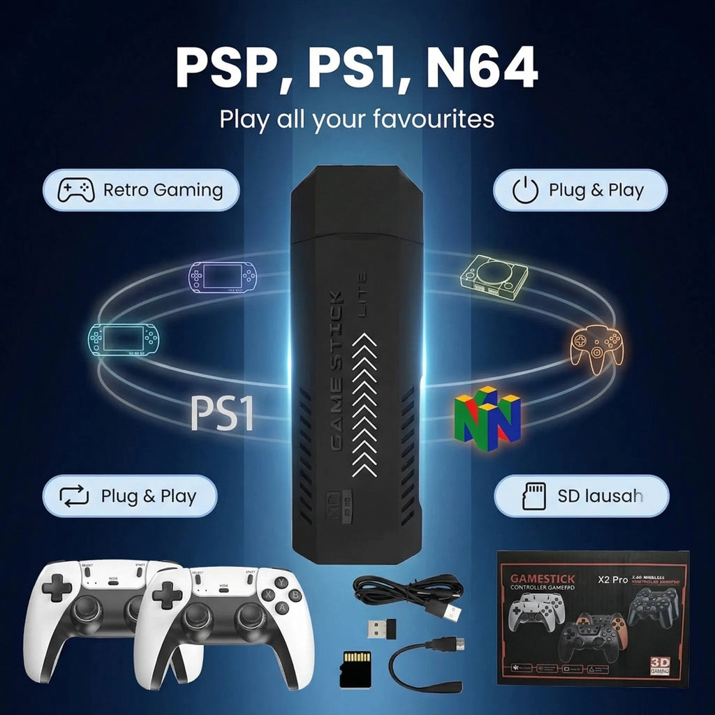 Consola de juegos retro X2PRO 4K Ultra HD, sistema de juegos arcade 3D, mando inalámbrico recargable, 2 jugadores, consola de juegos para TV doméstica compatible con HDMI, PSP, PS1, N64
