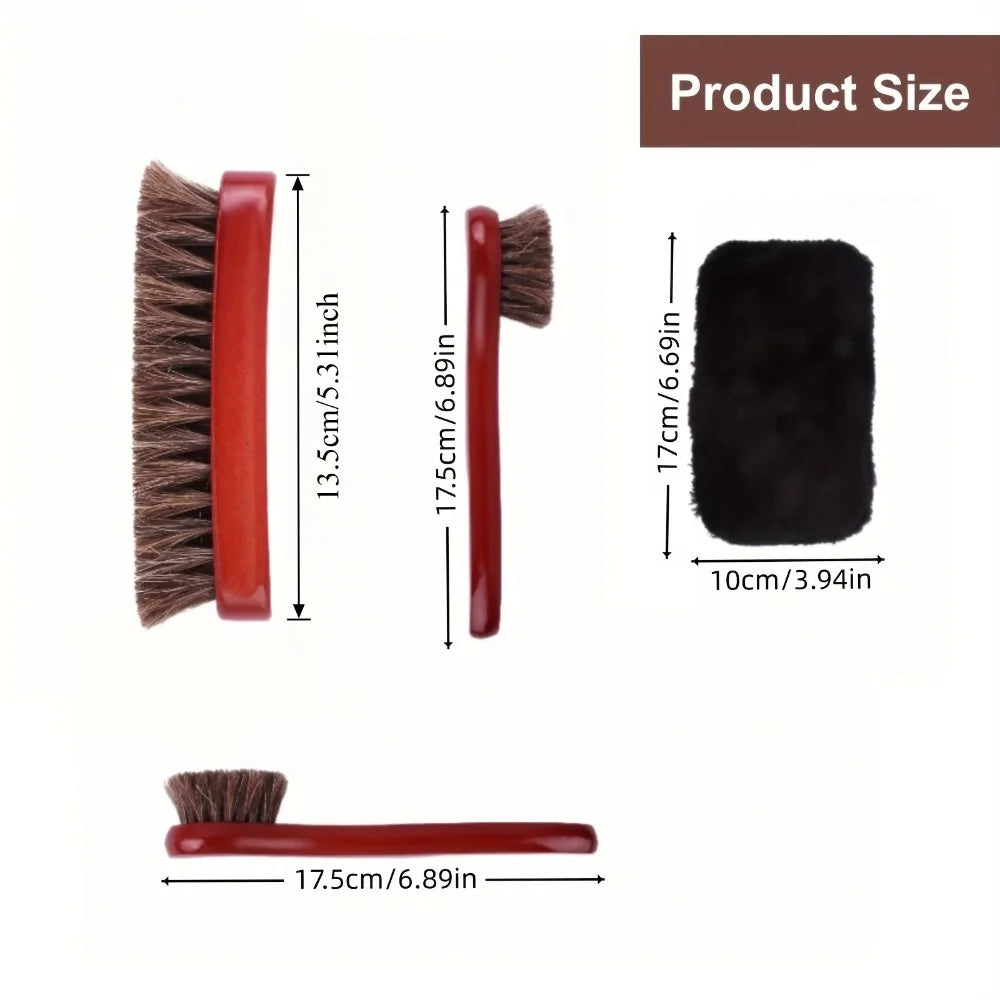 4 cepillos de crin para pulir zapatos, aplicadores para limpiar calzado de cuero, cepillo para el cuidado de botas, cepillo para gamuza, guantes de microfibra para zapatos
