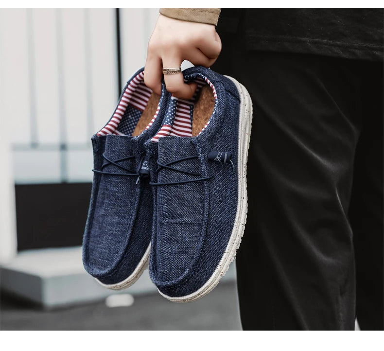 Zapatos informales de marca para hombre, zapatos de lona vaqueros a la moda, zapatos planos transpirables para caminar para hombre, zapatos ligeros de talla grande para exteriores, mocasines