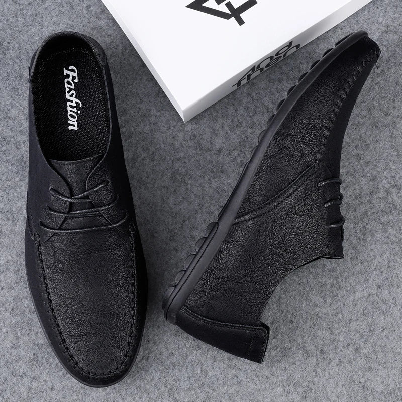 Zapatos de cuero para hombre, suelas blandas, zapatos de cuero informales de talla grande para las cuatro estaciones, zapatos de conducción versátiles para fiesta juvenil a la moda
