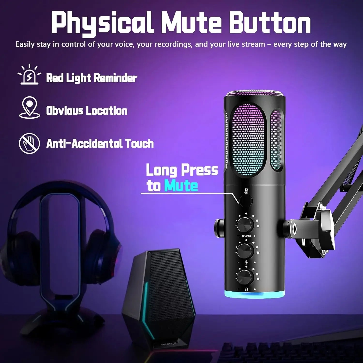 Micrófono USB Gaming PUPGSIS RGB con Brazo