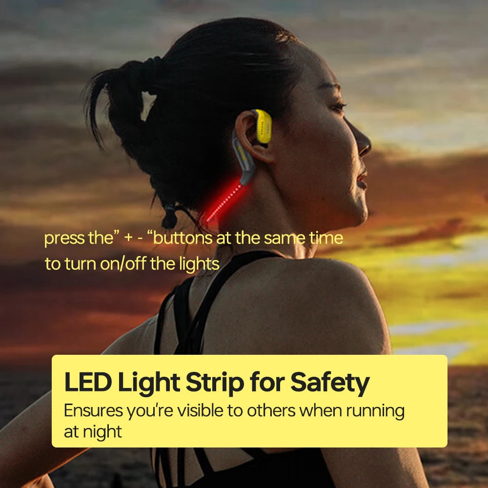 Ohayo-reproductor de MP3, auriculares Bluetooth con almacenamiento de 4GB, auriculares abiertos, tira de luces impermeable IPX7 para correr