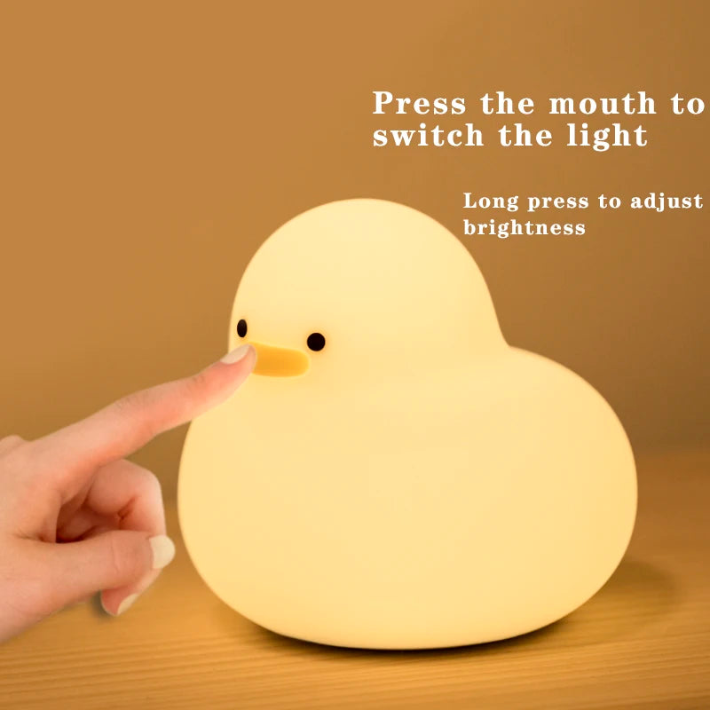 Bonita luz nocturna de pato, lámpara LED Kawaii, luz nocturna recargable por USB, lámpara nocturna táctil para habitación, artefacto de descompresión para protección ocular