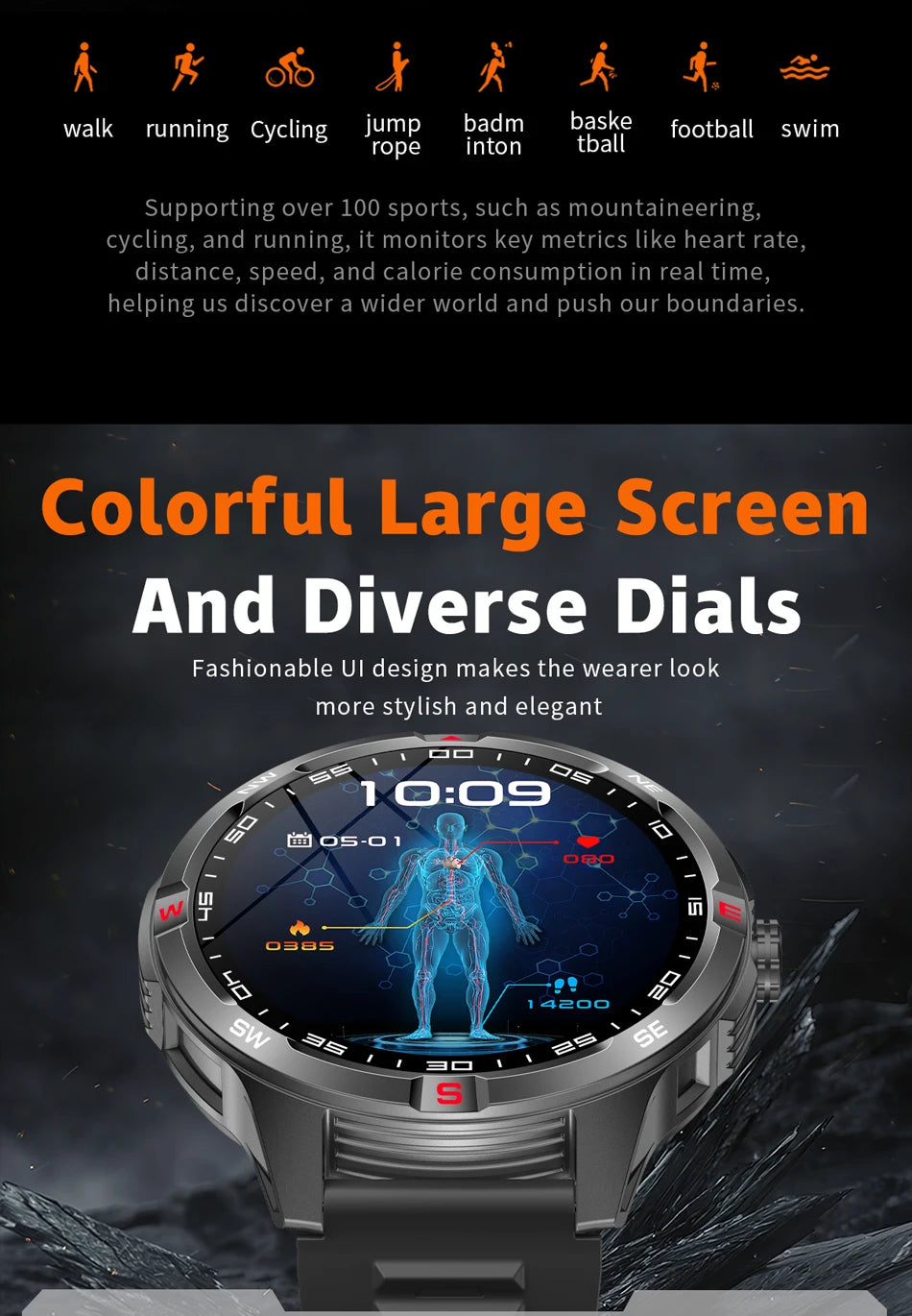 Reloj Inteligente GPS Brújula Bluetooth Deportivo