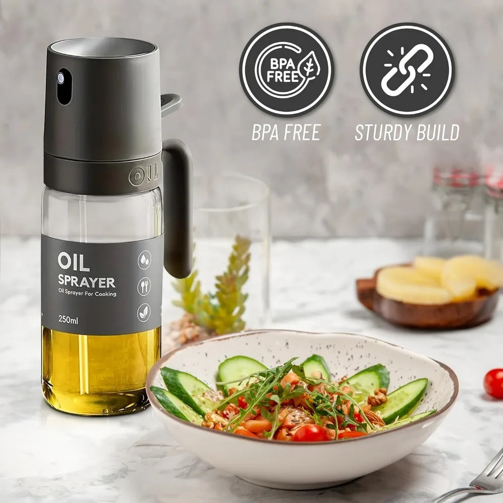 Pulverizador de aceite de 250ML, vidrio de alto borosilicato sin BPA, señor de aceite de cocina, pulverizador de aceite de oliva para freidora de aire, ensalada, barbacoa, utensilio de cocina