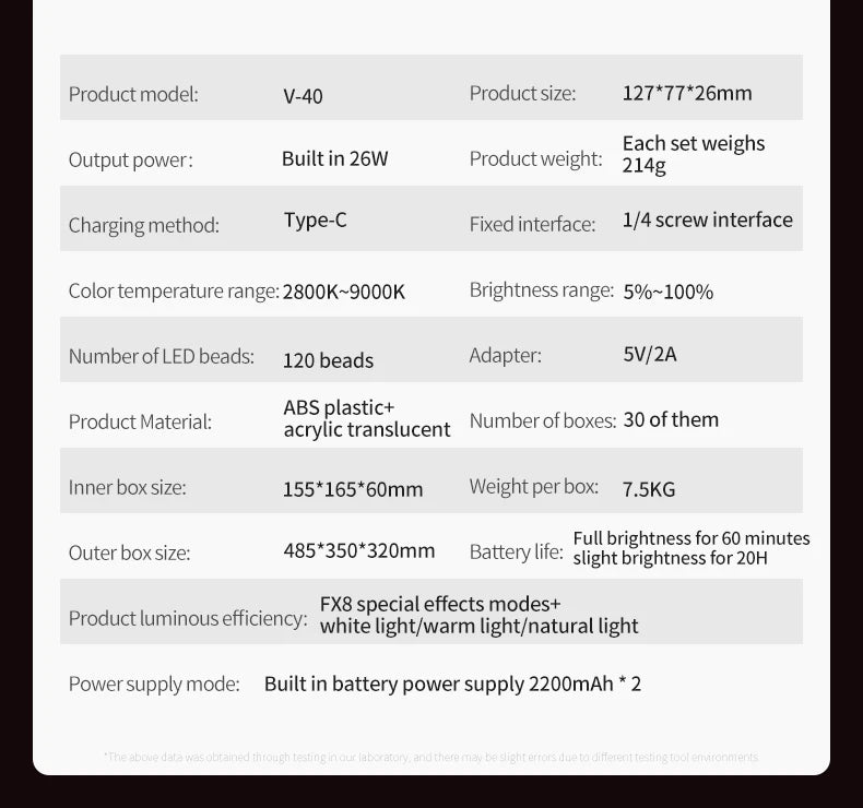 Luz de relleno de mano de 40W, luz portátil de bolsillo para Selfie, fotografía al aire libre, luz LED suave, luz de belleza con ventilador, luz superior para cámara
