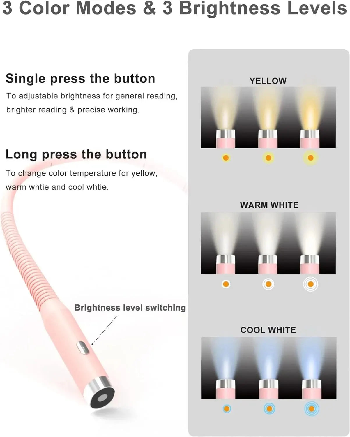 Luz LED para el Cuello, Lámpara de Lectura 3 Modos