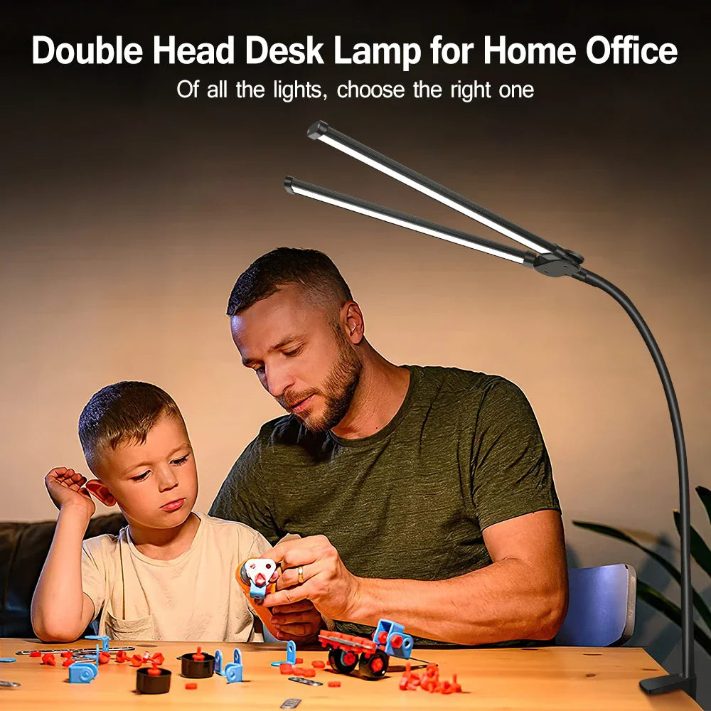 Lámpara LED Doble Cabezal con Clip para Arquitecto, 3 Colores y 10 Niveles