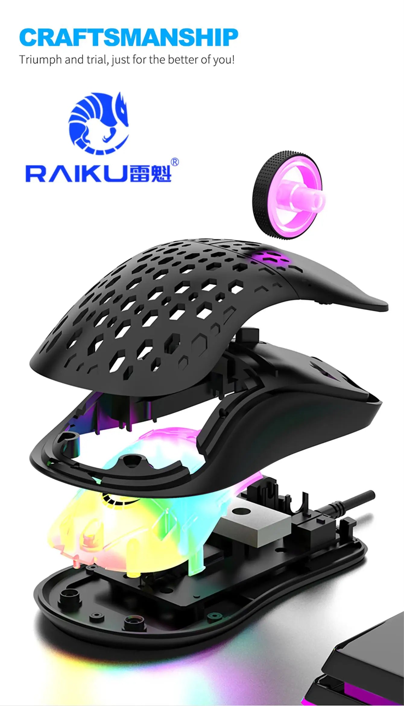 RAIKU G701 Ratón con cable de 6 teclas, iluminación colorida para juegos y oficina, para sistemas Microsoft Windows y Apple IOS
