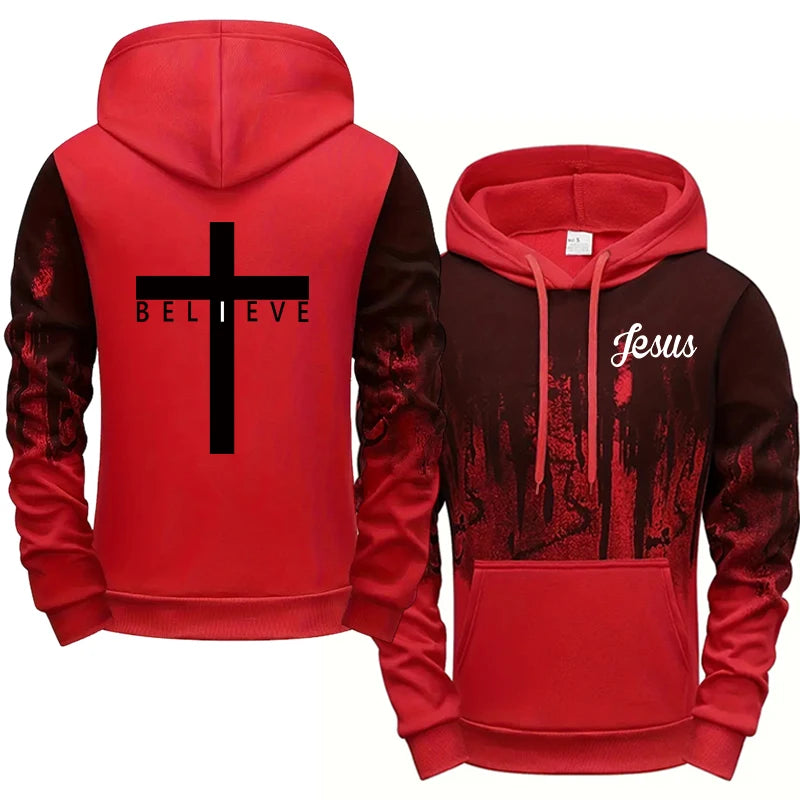 Hoodie con Estampado Cruz para Hombre — Buzo con Capucha Estilo Urbano