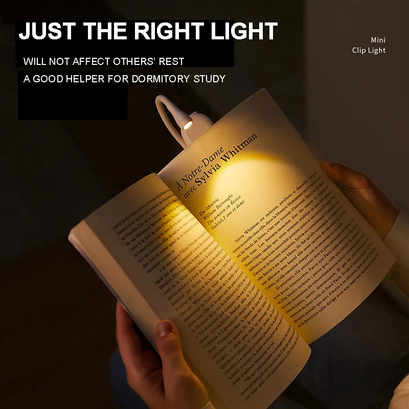 Lámpara LED portátil para libros, luz nocturna recargable por USB para protección ocular, Mini 360 ° Lámpara de lectura de escritorio con clip Luz nocturna de dormitorio de viaje