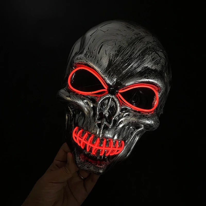 Máscara de calavera malvada, mascarada de Carnaval de Halloween, Casa Encantada, decoración aterradora, esqueleto de Cosplay, Fiesta Temática aterradora, máscara iluminada