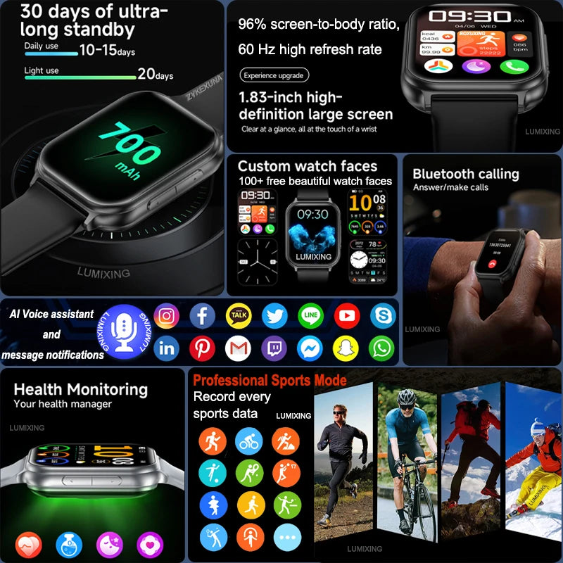 Reloj Inteligente Deportivo IP68 con Monitor de Ritmo Cardíaco 24H y Llamadas