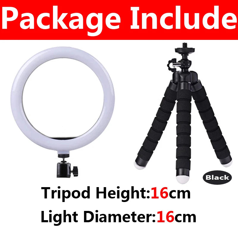 Anillo de luz LED para selfies, lámpara de anillo para fotografía, luz de relleno LED con mini trípode para teléfono, video, fotos en vivo, estudio fotográfico