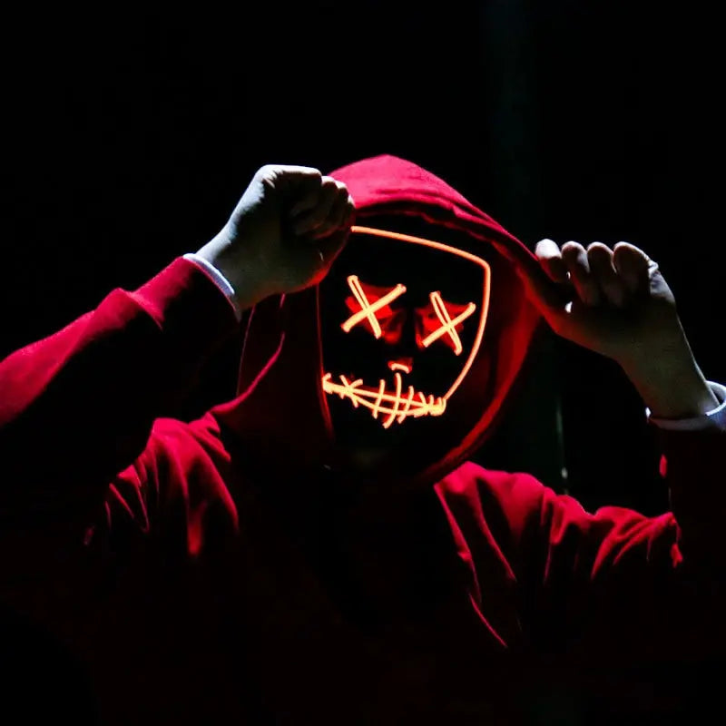 Máscara de purga Led de neón para Halloween, máscaras para fiesta de disfraces, máscara de terror ligera para crecer en la oscuridad, máscara brillante