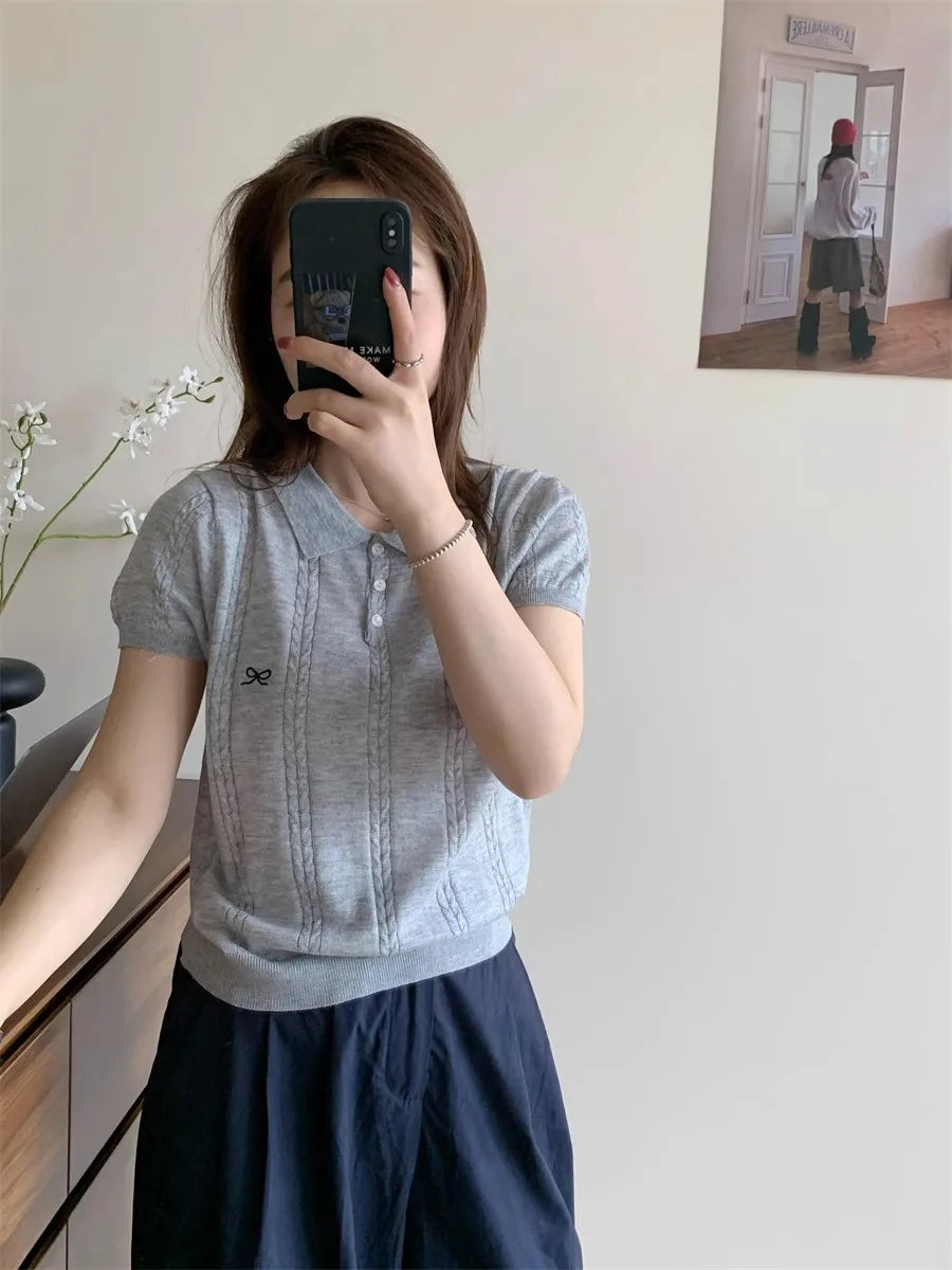 Camiseta Polo Coreana Delgada para Mujer