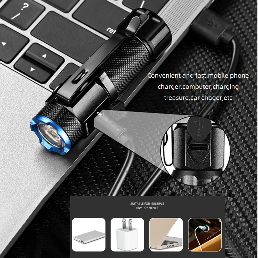 Linterna LED Recargable USB de Alto Brillo para Exteriores