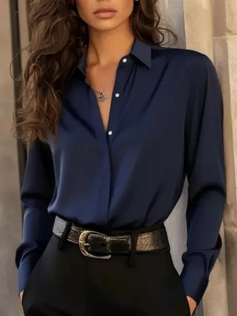 Blusa de Manga Larga con Botones, Estilo Oficina