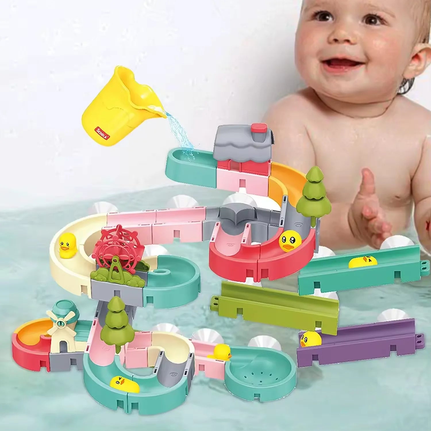 Pista de Agua DIY para Bañera con Figuras de Animales para Niños