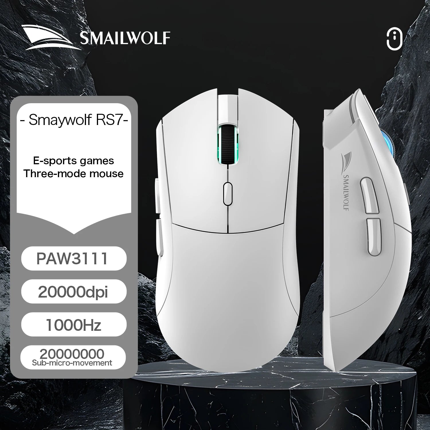 SMAILWOLF RS7 Bluetooth ratón inalámbrico para juegos PAW3311 controlador macro ordenador portátil ordenador de escritorio juego de oficina 20000dpi