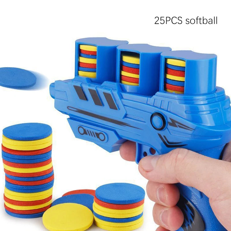 Pistola voladora de tiro para niños, juguete de seguridad EVA, espuma suave, disco lanzador, juegos de interacción entre padres e hijos al aire libre