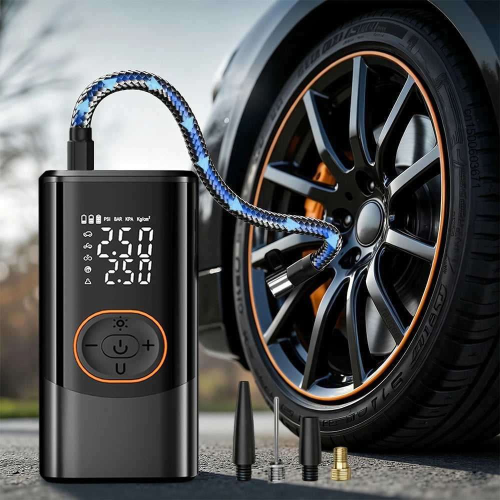 Bomba de aire inalámbrica portátil con pantalla digital para autos