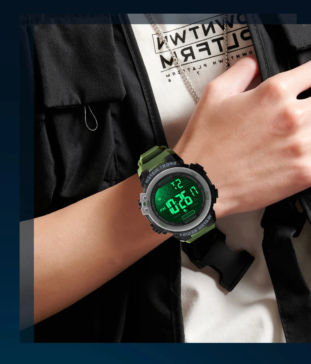 Reloj Digital SANDA 2140 Chrono para Hombre, 5 Bar Multifunción Deportivo