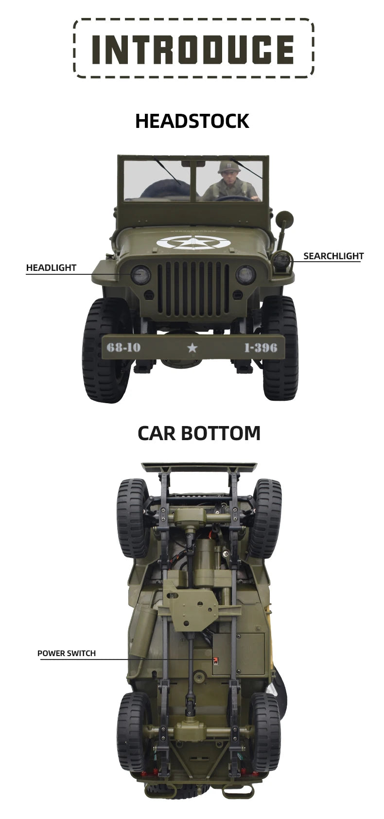 Coche RC Jeep Willys 1941, 2.4G 4WD, Crawler Militar Todoterreno