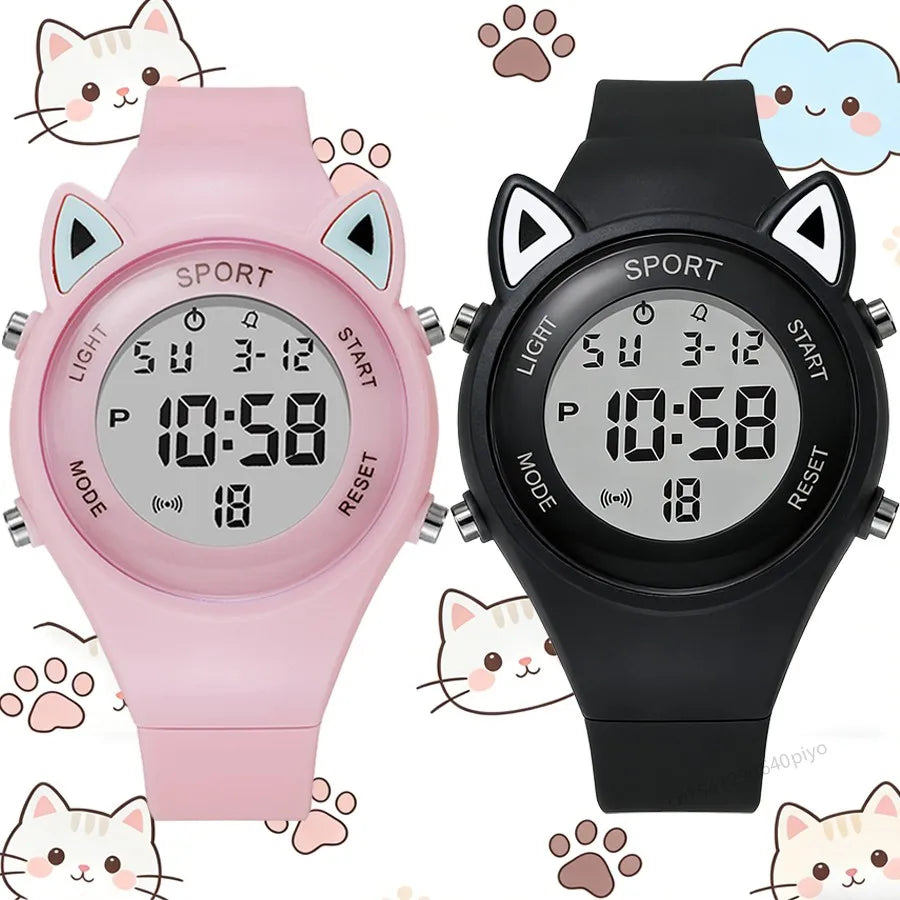 Nuevo reloj 3D con orejas de gato para niños, relojes electrónicos deportivos para niñas y niños, reloj de pulsera Digital LED luminoso resistente al agua para estudiantes, regalos