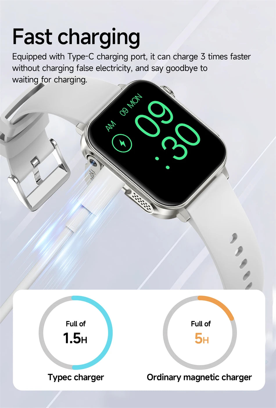 Smartwatch LIGE con llamadas Bluetooth, monitor de salud y carga rápida tipo C