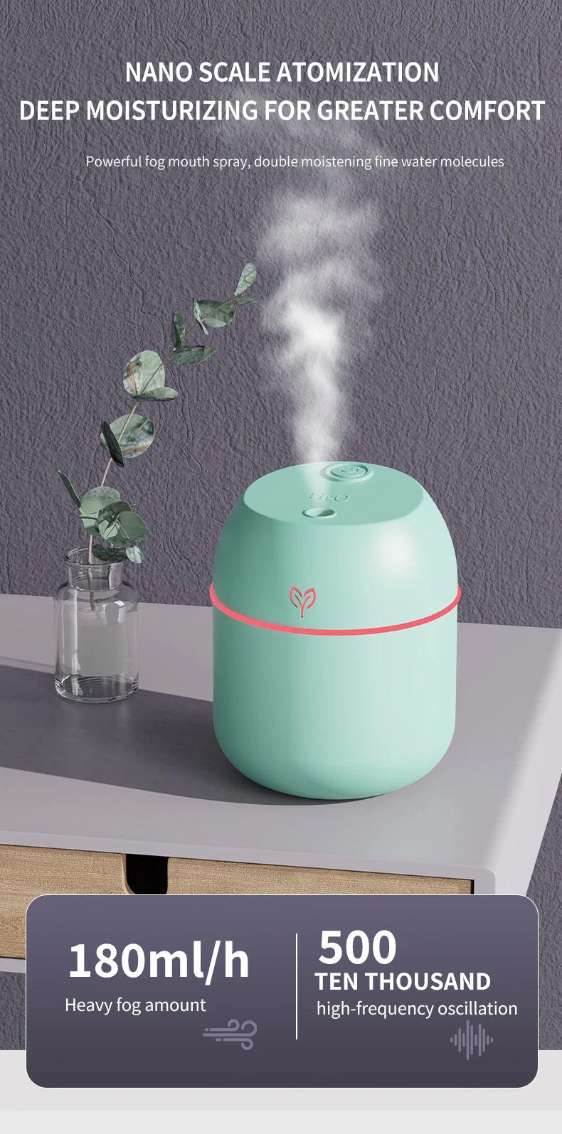 Humidificador ultrasónico USB portátil con difusor de aromas y luz LED