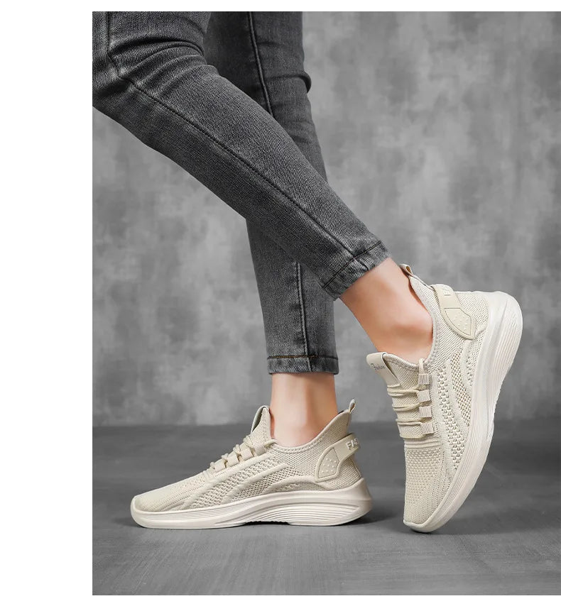 Zapatos informales para mujer, gran oferta, calcetín sin cordones de malla de aire transpirable, calzado para exteriores, zapatillas de deporte para mujer, plataformas de fondo grueso, 2025