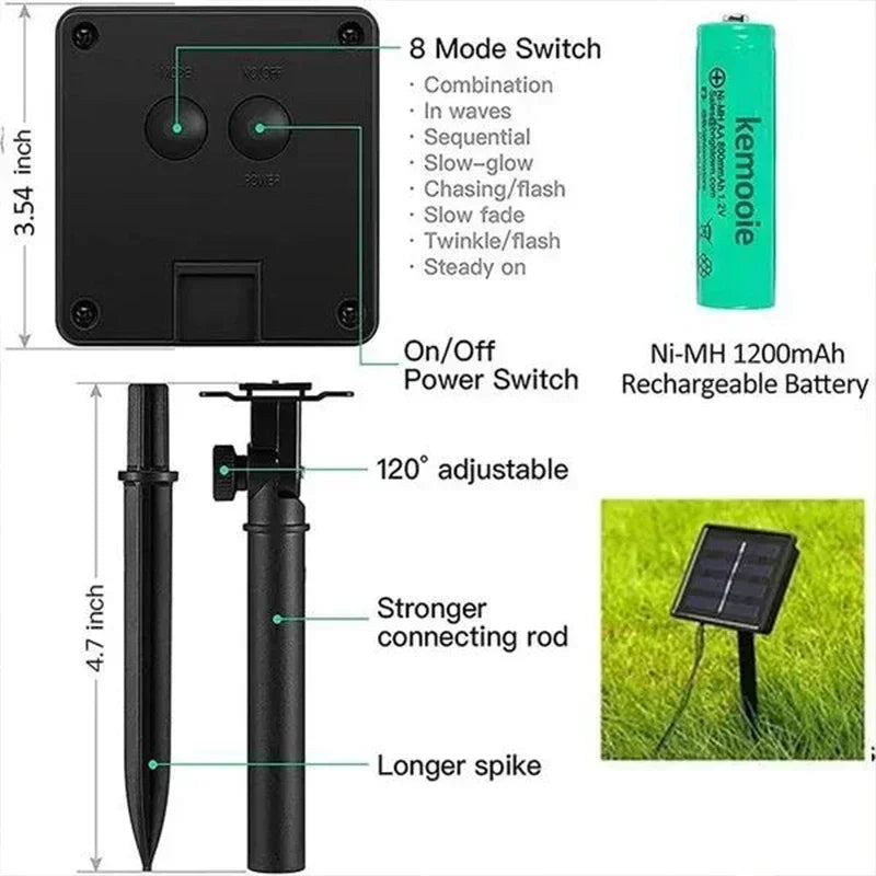 Guirnalda de Luces Solares para Exteriores, 8 Modos