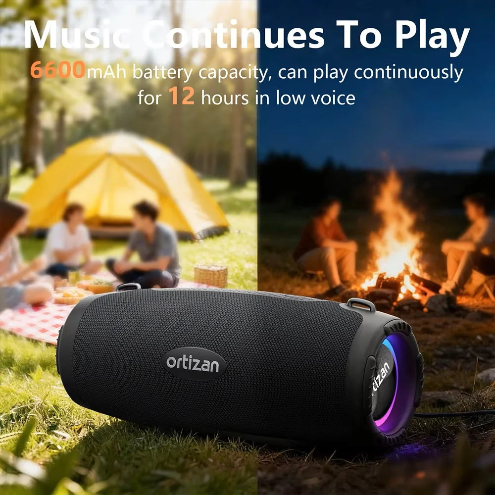 Altavoz Bluetooth 6.0 Ortizan M8, Altavoz Inalámbrico Portátil de 60W con Bajos Intensos, Altavoces Impermeables IPX7, Compatible con Más de 100 Altavoces