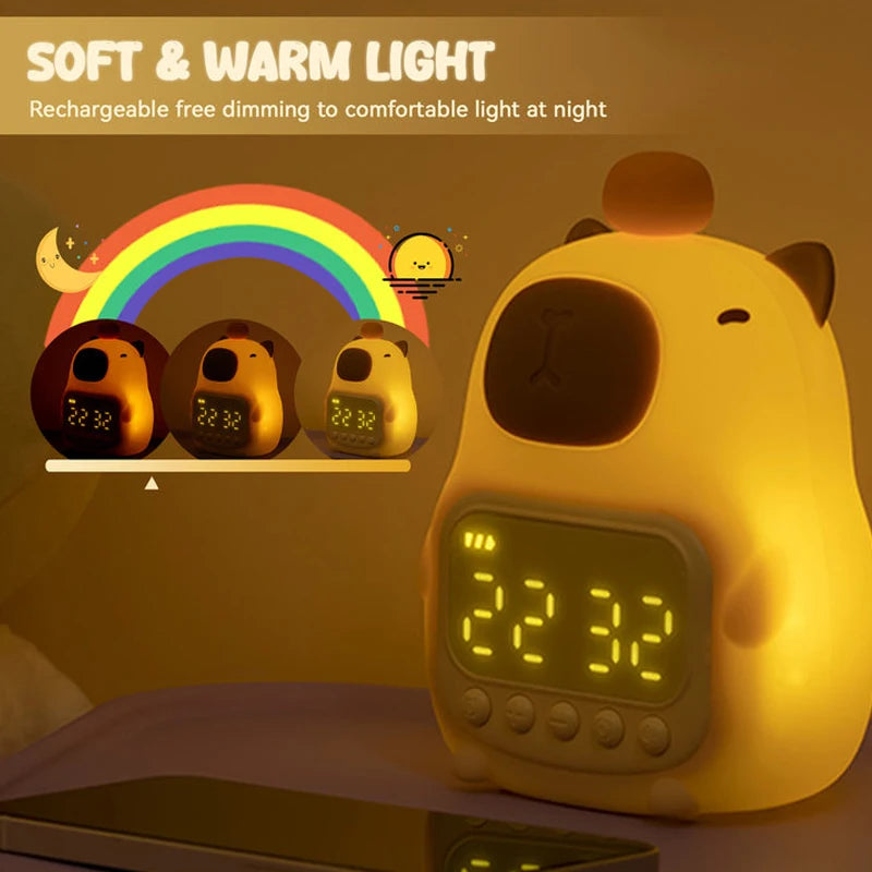 Lámpara Nocturna Capibara con Reloj Despertador Infantil